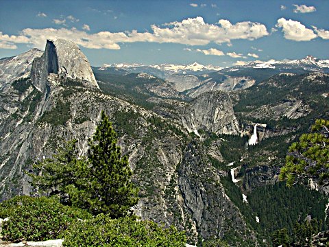 Half Dome and Nevada Falls as viewed from Glacier Point