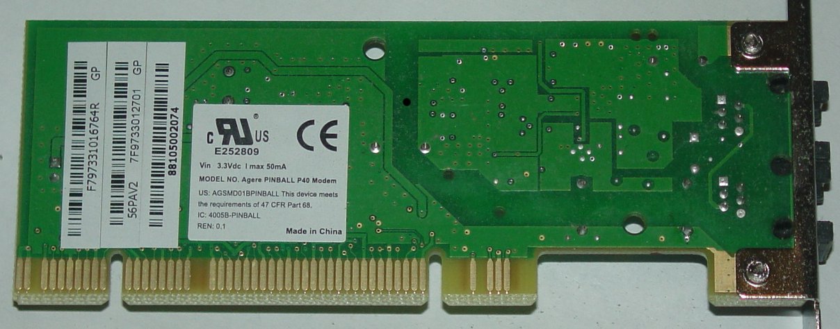 Underside view of stock modem board